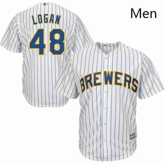 Mens Majestic Milwaukee Brewers 48 Boone Logan Replica White Home Cool Base MLB Jersey